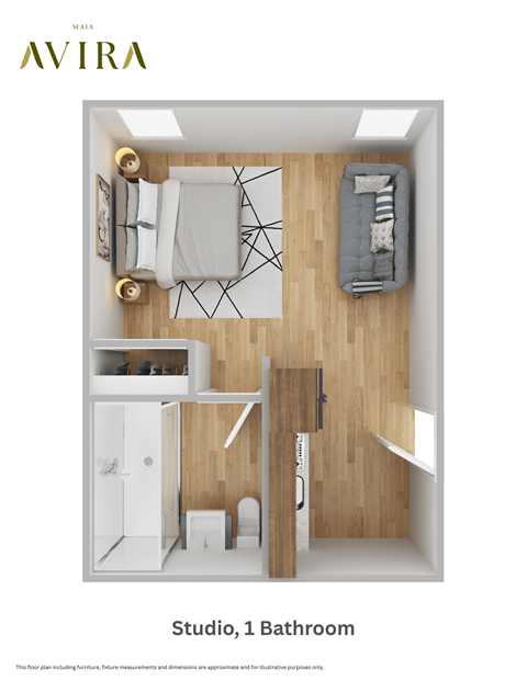 Floor plan for studio, 1 bath, 465 sqft